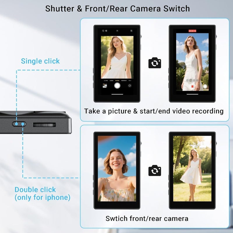 OmniMaster Back Camera Selfie Monitor for iPhone & Android – Wireless Screen Mirroring, Magnetic Mount, Built-in Speaker, Bluetooth Remote for Vlog, TikTok & Livestream (NoTouch-Universal) - Image 2